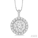 1 Ctw Round Cut Diamond Lovebright Pendant in 14K White Gold with Chain