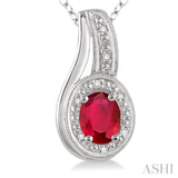 Oval Shape Silver Gemstone & Diamond Pendant