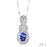 6x4 MM Pear Shape Tanzanite and 1/50 Ctw Round Cut Diamond Pendant in Sterling Silver with Chain