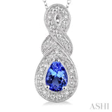 Pear Shape Silver Gemstone & Diamond Pendant