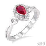 6x4 MM Pear Shape Ruby and 1/10 Ctw Round Cut Diamond Ring in 10K White Gold