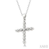 1/10 Ctw Round Cut Diamond Cross Pendant in Sterling Silver with Chain