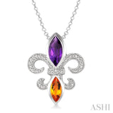 Silver Fleur De Lis Gemstone & Diamond Pendant