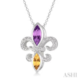 Silver Fleur De Lis Gemstone & Diamond Pendant