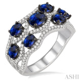 5x4 MM Oval Cut Sapphire, 4x3 MM Oval Cut Sapphire and 3/8 Ctw Round Cut Diamond Ring in 14K White Gold