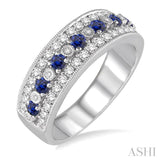 2.3 MM Round Cut Sapphire and 5/8 Ctw Round Cut Diamond Band in 14K White Gold