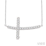 1/2 Ctw Round Cut Sideway Cross Pendant in 14K White Gold with Chain