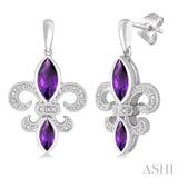 Silver Fleur De Lis Gemstone & Diamond Earrings