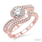 5/8 Ctw Diamond Wedding Set with 1/2 Ctw Round Cut Engagement Ring and 1/6 Ctw Wedding Band in 14K Rose Gold