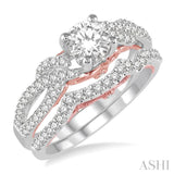 5/8 Ctw Diamond Bridal Set with 1/2 Ctw Round Cut Engagement Ring and 1/10 Ctw Wedding Band in 14K White and Rose Gold