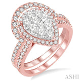 1 1/4 Ctw Diamond Lovebright Wedding Set with 1 Ctw Engagement Ring and 1/4 Ctw Wedding Band in 14K Rose and White Gold