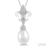 Pearl & Diamond Fleur De Lis Pendant