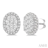1 Ctw Oval Shape Lovebright Round Cut Diamond Stud Earrings in 14K White Gold