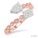 1/3 Ctw Oval & Pear Shape Open Center Lovebright 2Stone Diamond Ring in 14K Rose and White Gold