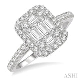 1 Ctw Baguette & Round Cut Fusion Diamond Ring in 14K White Gold