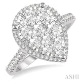 1 Ctw Pear Shape Round Cut Diamond Lovebright Ring in 14K White and Rose Gold