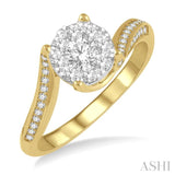 5/8 ctw Embraced Mount Lovebright Round Cut Diamond Ring in 14K Yellow and White Gold