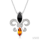 10x5 & 8x4 mm marquise cut Onyx and Citrine and 1/50 Ctw Single Cut Diamond Fleur De Lis Pendant in Sterling Silver with Chain