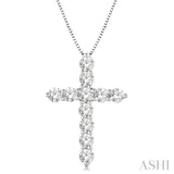 1 Ctw Round Cut Diamond Cross Pendant in 14K White Gold with Chain