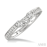 1/3 ctw Arched Center Engraved Foliage Round Cut Diamond Wedding Band in 14K White Gold
