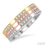 1/3 ctw Triple Tone Round Cut Diamond Stackable Band Set in 14K White, Rose and Yellow Gold