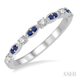 1/6 Ctw Round Cut Diamond and 1.35mm Sapphire Precious Stone Wedding Band in 14K White Gold