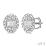1/2 ctw Oval Mount Baguette and Round Cut Diamond Earring in 14K White Gold