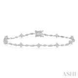 1 ctw Marquise and Floral Mount Link Round Cut Diamond Bracelet in 14K White Gold
