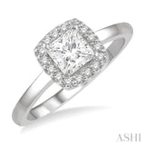5/8 ctw Halo Round Cut Diamond Ladies Engagement Ring With 1/2 ctw Princess Cut Center Stone in 14K White Gold