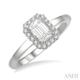 1/3 ctw Round Cut Diamond Engagement Ring With 1/4 ctw Emerald Cut Center Stone in 14K White Gold