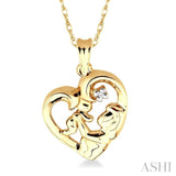 1/50 Ctw Round Cut Diamond Child & Mom Heart Shaped Pendant in 10K Yellow Gold With Chain