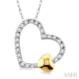 1/6 Ctw Round Cut Diamond Floating Heart Pendant in 10K White and Yellow Gold with Chain