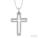 1/4 Ctw Round Cut Diamond Cross Pendant in 14K White Gold with Chain