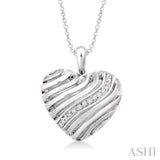 1/10 Ctw Heart Shape Single Cut Diamond Puff Pendant in Sterling Silver with Chain