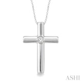 1/50 Ctw Round Cut Diamond Cross Pendant in Sterling Silver with Chain