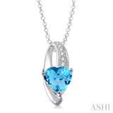 8x8 mm Heart Shape Blue Topaz and 1/20 ctw Single Cut Diamond Pendant in Sterling Silver with Chain