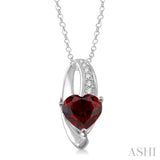 8x8 mm Heart Shape Garnet and 1/20 ctw Single Cut Diamond Pendant in Sterling Silver with Chain