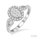 5/8 Ctw Oval Shape Round Cut Diamond Lovebright Ring in 14K White Gold