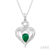 6x4 mm Pear Shape Emerald and 1/50 Ctw Single Cut Diamond Pendant in Sterling Silver with Chain