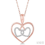1/10 Ctw Round Cut Diamond Twin Heart Pendant in 10K Rose and White Gold with Chain