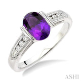 8x6 MM Oval Shape Amethyst and 1/10 Ctw Diamond Ring in 14K White Gold