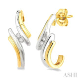 1/10 Ctw Two Tone Abstract Art 2Stone Round Cut Diamond Earrings in 10K Yellow Gold With Rhodium