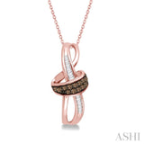 1/6 Ctw Twirl Entwined Baguette & Brown Diamond Pendant With Link Chain in 10K Rose Gold