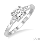 3/4 ctw Pear and Round Cut Diamond Ladies Engagement Ring With 1/2 ct Round Cut Center Stone in 14K White Gold