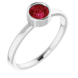 Rhodium-Plated Sterling Silver 5 mm Imitation Ruby Ring