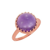 14K Rose 12 mm Natural Amethyst Crown Cabochon Ring