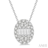 1/4 Ctw Oval Mount Baguette and Round Cut Diamond Pendant With Chain in 14K White Gold