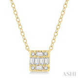 1/8 ctw Square Shape Baguette and Round Cut Diamond Petite Fashion Pendant With Chain in 10K Yellow Gold