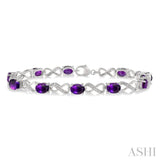 Silver Oval Shape Gemstone & Diamond Bracelet