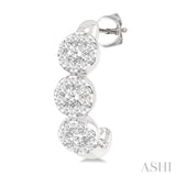 3 Stone Lovebright Diamond Half Hoop Earrings